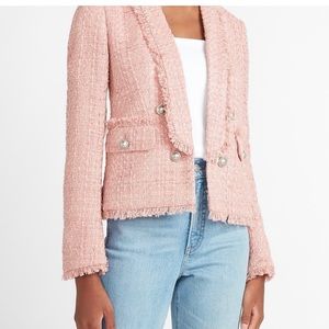 Express Button Front Boucle Blazer in Dusty Pink